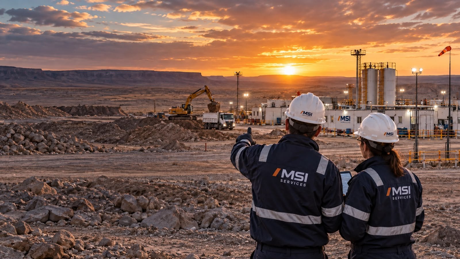 Equipo de MSI Services en un yacimiento de Vaca Muerta al atardecer